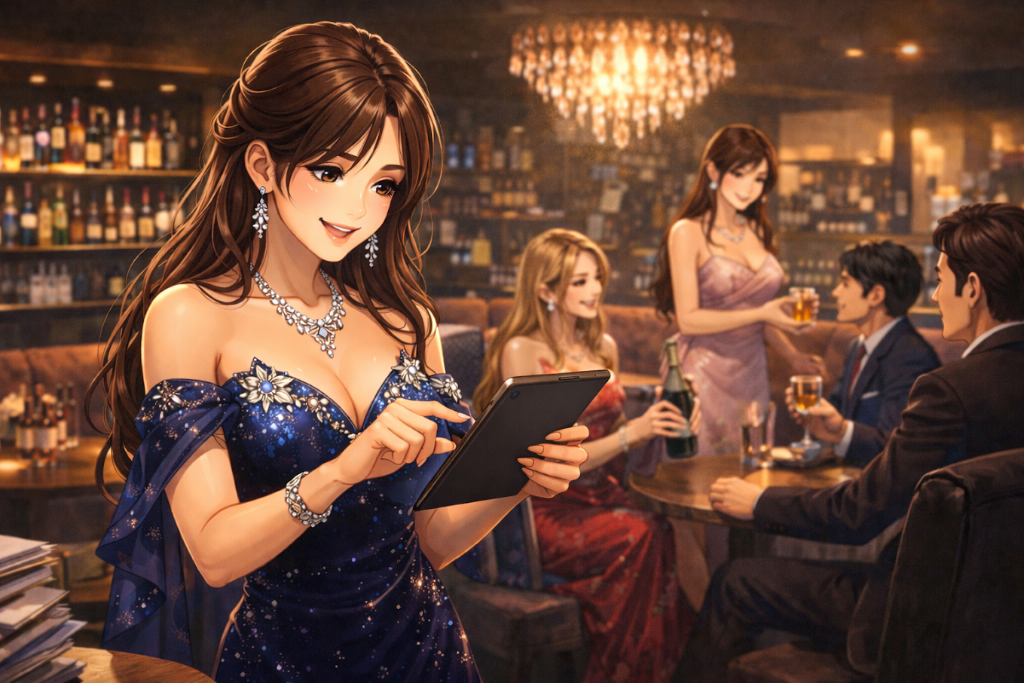 タブレットで管理する女性